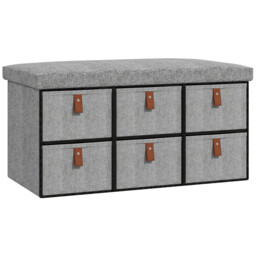 Bench With Cushioned Seat 6 Fabric Drawer Entryway Storage Hallway