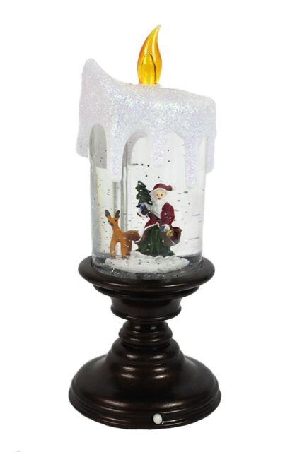 Led Water Candlestick Santa Scene Traditional Christmas Glitter Snow