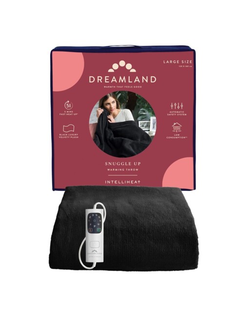 Dreamland Snuggle Up Electric Warming Throw - Black 16769c