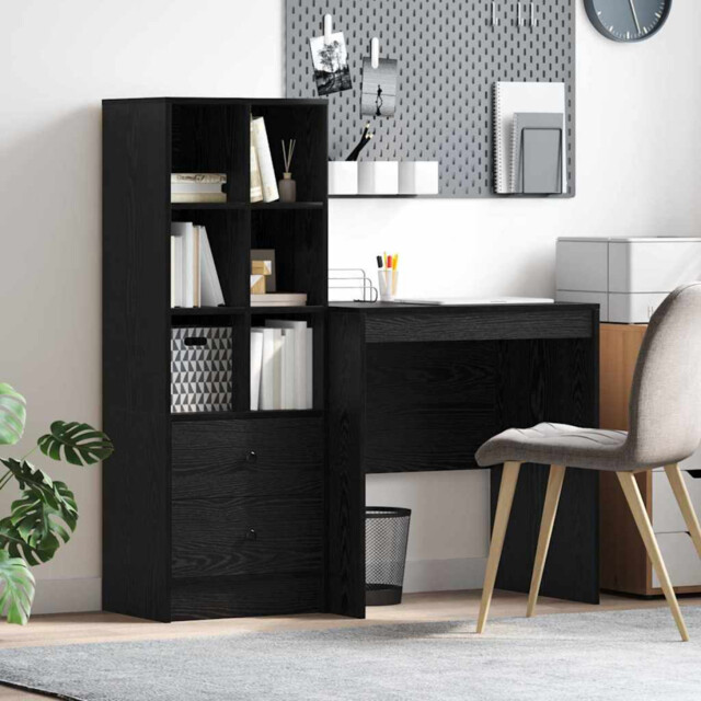 Office Desk And Highboard Set Black Oak 115.5x50x127cm Engineered Wood