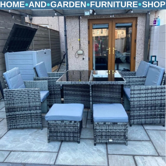 8-seater Rattan Dining Set Garden Furniture With Cushion Woven Rattan