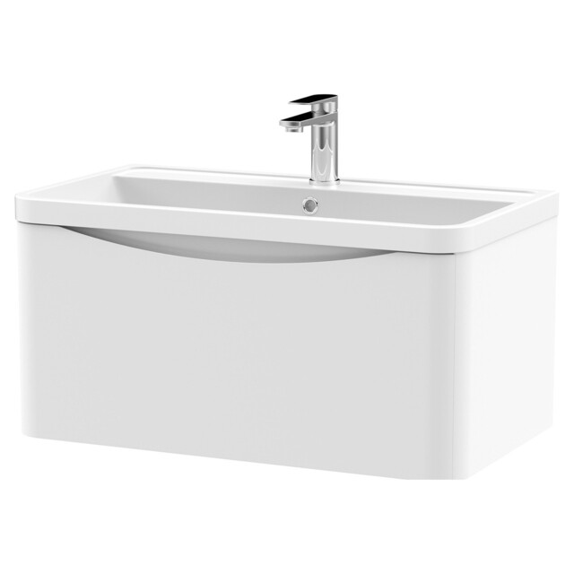 Nuie Lunar Satin White 800mm Wall Hung Single Drawer Vanity Unit And
