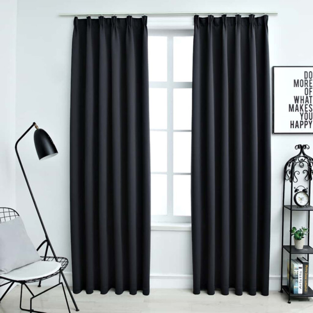 Curtains Black 140x175 Cm. 100% Polyester Blackout 2pcs With Metal
