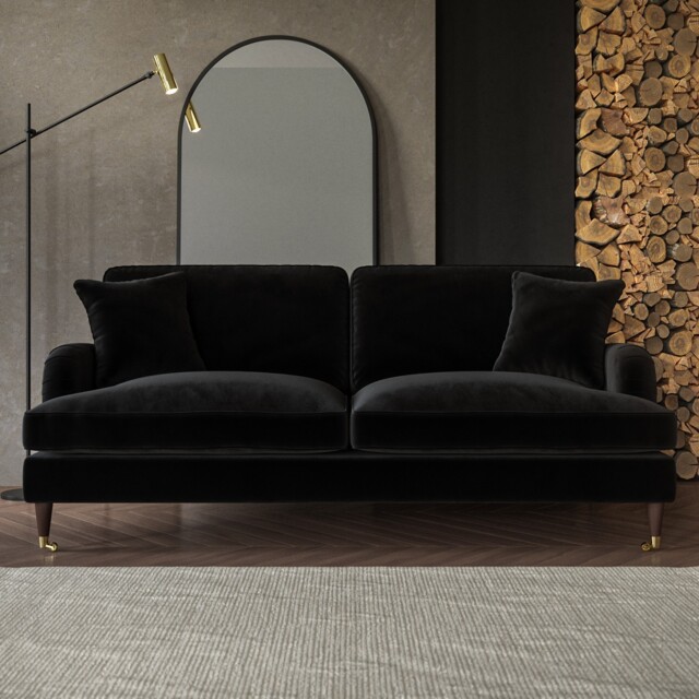 Black Velvet 3 Seater Sofa - Payton Sof124