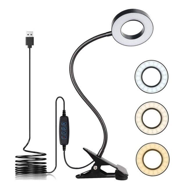 Usb Led Clip On Desk Lamp – 3 Light Modes Adjustable Dimmable Light