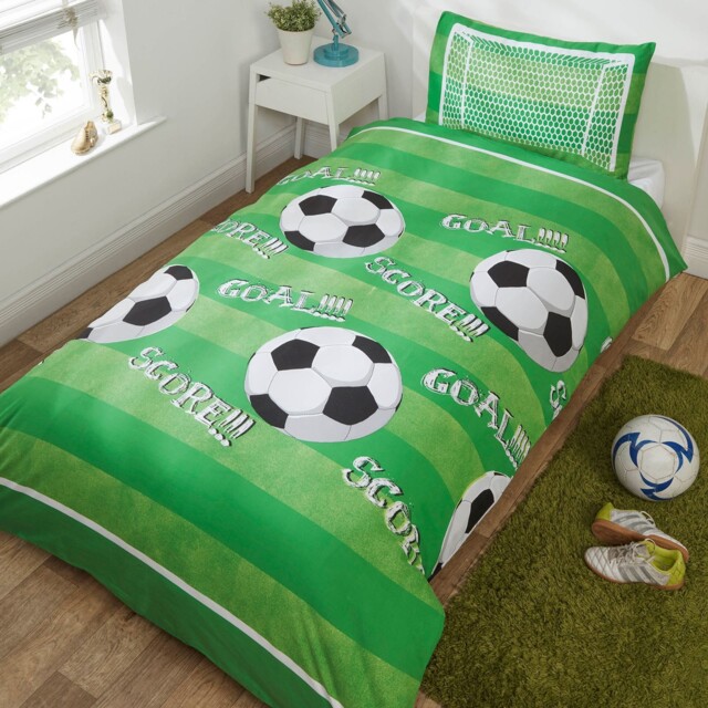 Goal Football Single Duvet Cover Set Score Pitch Goal Net Childrens