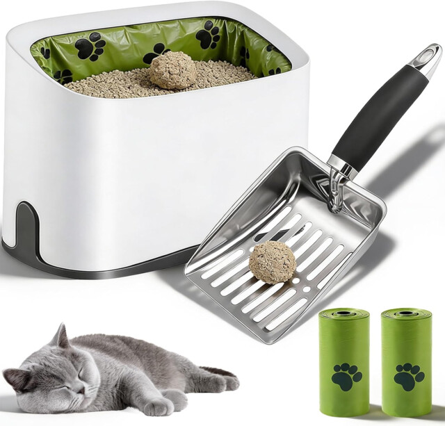 Cat Litter Scooper With Holder, Stainless Steel Cat Poop Scoop, And