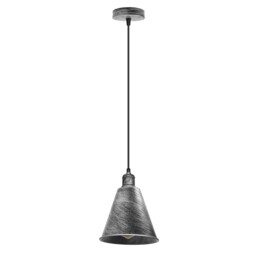 Pendant Light Brushed Silver Cone 18cm Metal Pvc 119cm Cord Modern E27