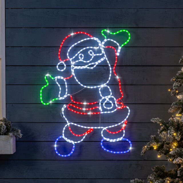 Santa Christmas Rope Light Silhouette Flashing Led Outdoor Wall