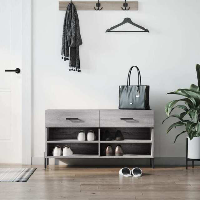 Shoe Bench Grey Sonoma 102x35x55 Cm Engineered Wood Vidaxl