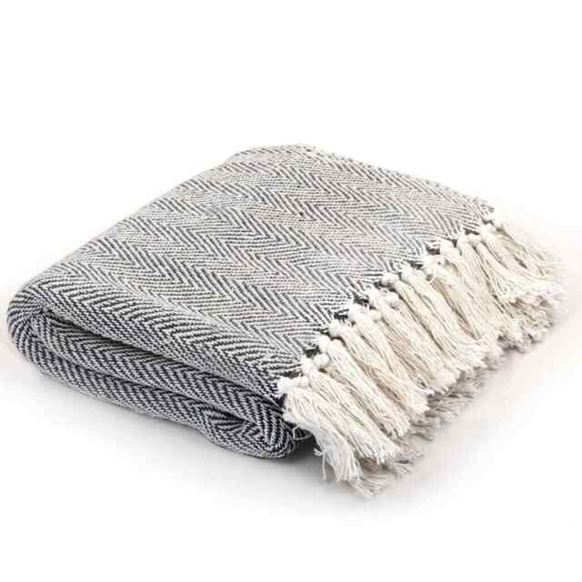 Throw Cotton Herringbone 220x250 Cm Navy Blue Vidaxl