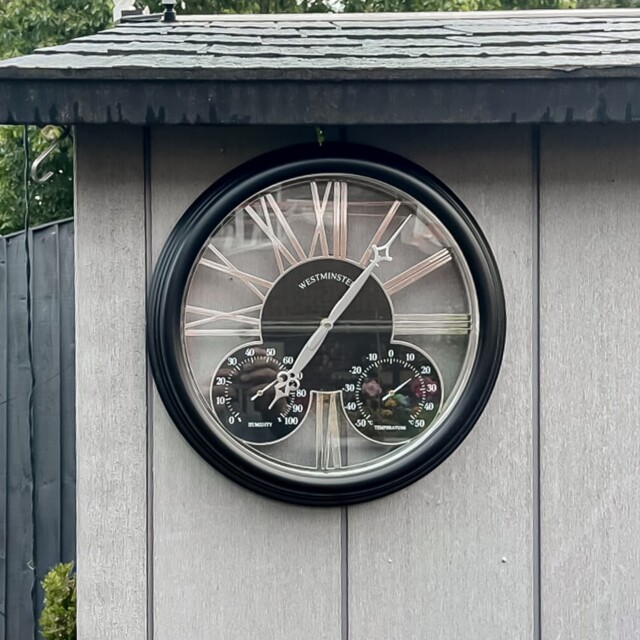 Large Indoor Outdoor Garden Station Wall Clock & Thermometer Home