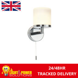 Modern Chrome Bathroom Wall Light With Pull Cord Switch Saxby Lipco