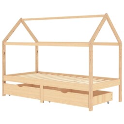 Solid Pine Wood Kids Bed Frame With Drawers 90x200 Cm Wooden Base Unit