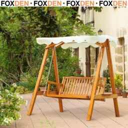 2 Seater Garden Swing Seat With Canopy, Wooden Swing Chair Outdoor