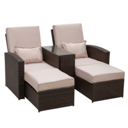 Double Rattan Sun Lounger Sofa Recliner Patio Daybed Wicker Garden