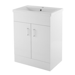Nuie Eden Gloss White 600mm Vanity Unit And Minimalist Ceramic Basin -