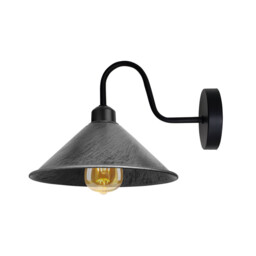 Wall Light Brushed Silver Metal Cone Shade 22cm Arm 17.5cm E27 Socket