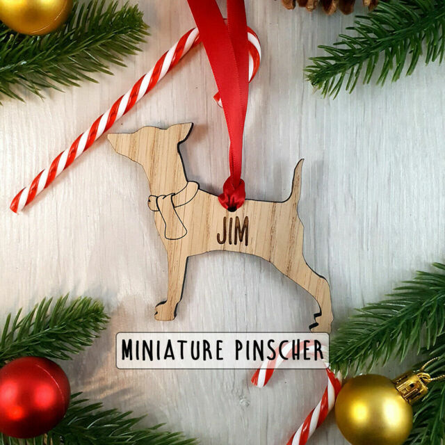 Personalised Dog Wooden Oak Decoration - Christmas Tree Gift Miniature
