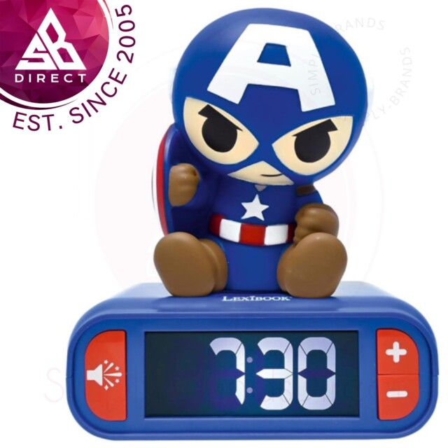 Lexibook Rl800av1 3d Captain America Childrens Clock With Night Light