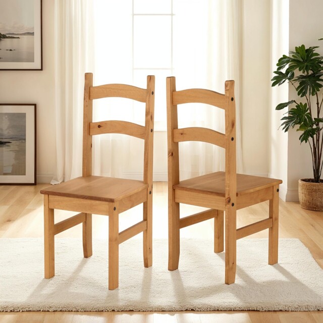 Budget Mexican Dining Chair Set Of 2 Distressed Waxed Pine Rustic