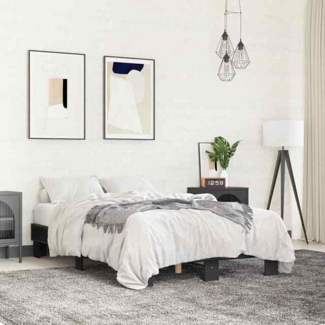 Bed Frame Black 140x200 Cm Engineered Wood And Metal Vidaxl