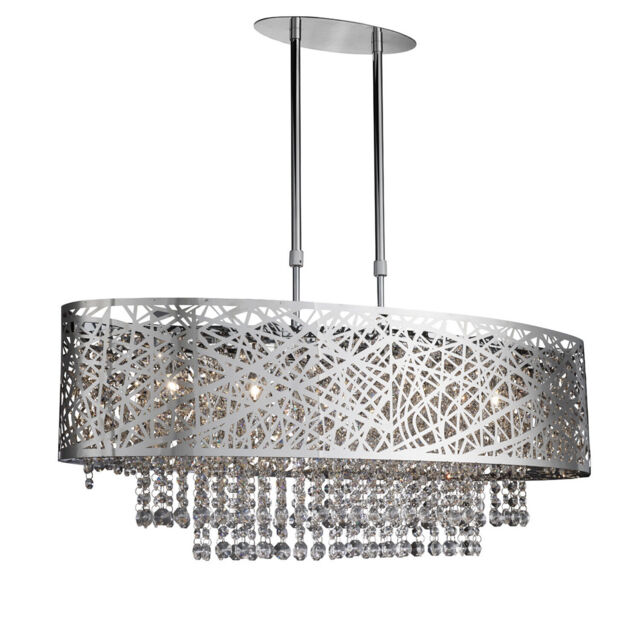 5 Lights Chrome Semi-flush Ceiling Fitting Light With Clear Crystal