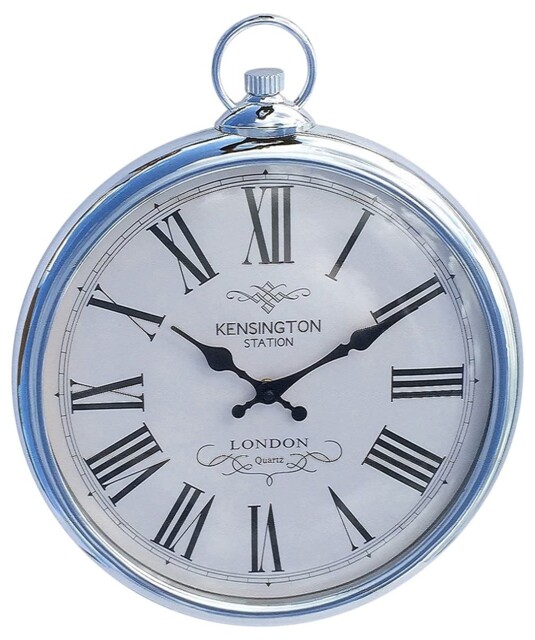 Kensington Large 42cm Round Silver Roman Numeral Wall Clock - Home