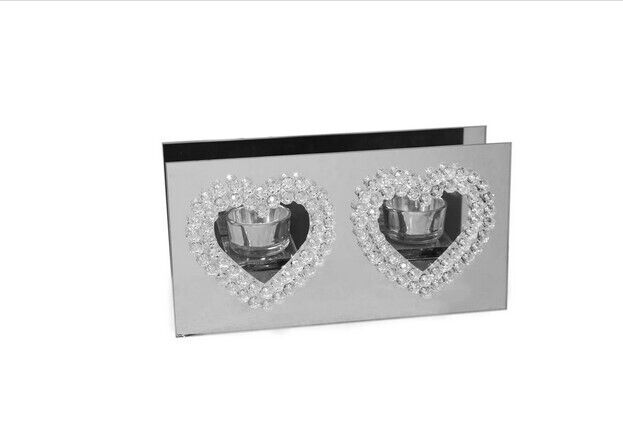 Hestia Mirror Glass Double Tea Light Holder Heart Design Home Decor