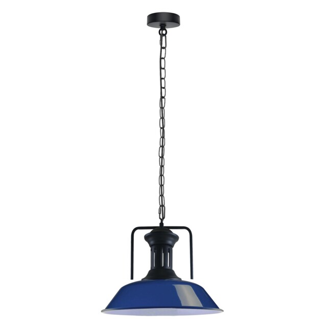 Pendant Light Navy Blue 36cm Metal Vintage Industrial Bowl Shade E27