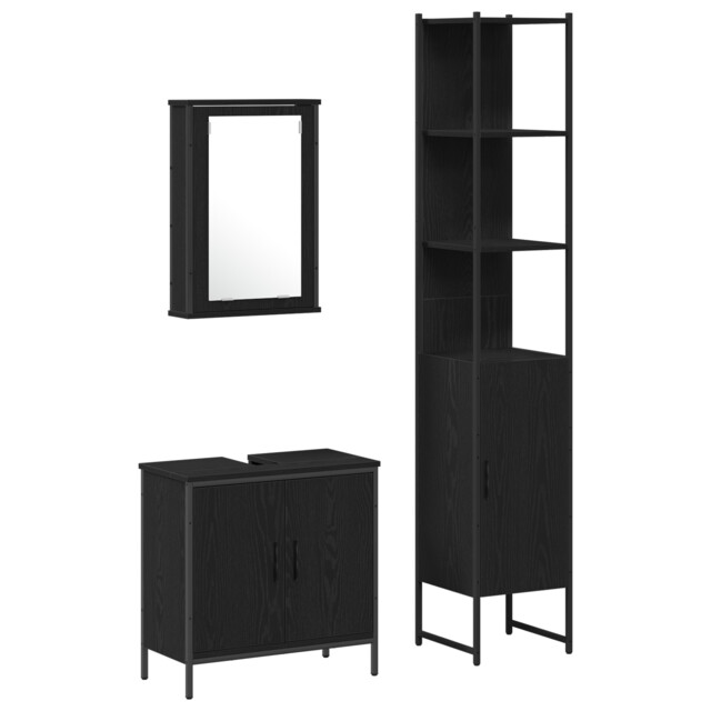 Bathroom Furniture Set 3 Piece Storage Sink Cabinet Engineered Wood