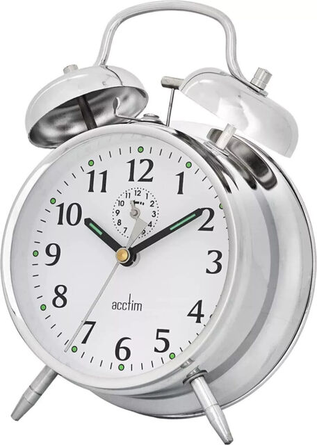 Acctim Mechanical Analogue Bell Alarm Clock, Stainless-steel, Chrome,