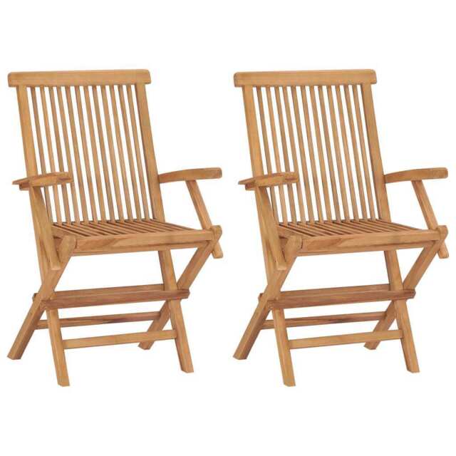 2 Folding Garden Chairs Solid Teak Wood Outdoor Chair Seat Seating