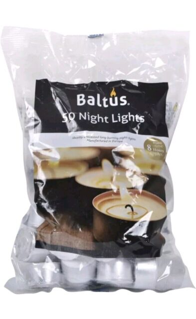 Baltus Pack Of 50 Unscented Wax Tealights Candles 8 Hour Burn Time