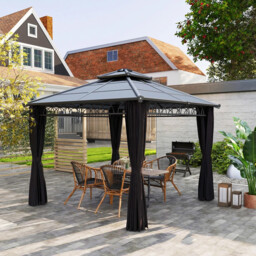 3 X 3 (m) Double roof Pergola Hard Top Gazebo With Nettings Dark Grey