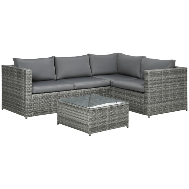Outsunny 3pcs Rattan Corner Sofa Set Coffee Table Garden Furniture W/