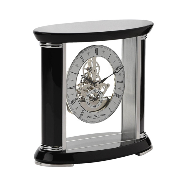 Widdop Black Piano Finish Wooden Skeleton Movement Mantel Clock W2658