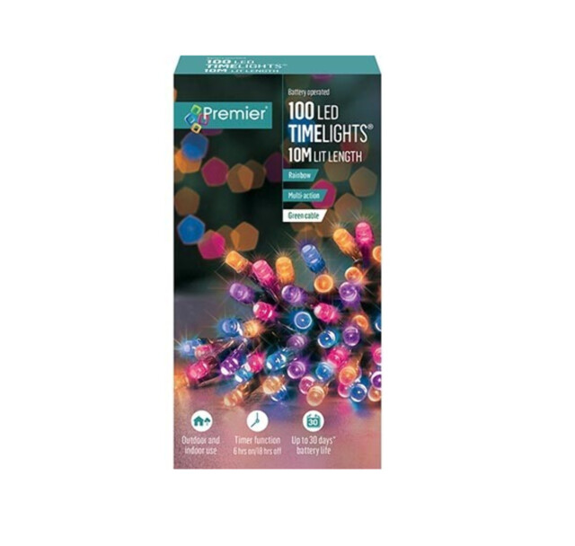 Premier Decorations Multi-coloured Rainbow Led Lights Green Cable