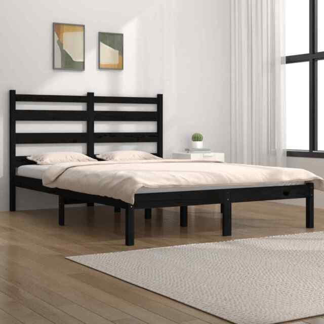 Bed Frame Black Solid Wood Pine 200x200 Cm Vidaxl