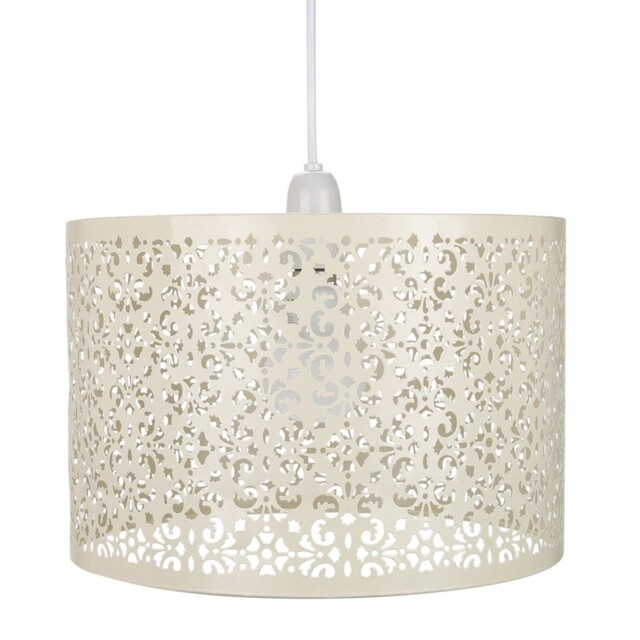 Moroccan Designed Cream Metal Pendant Light Shade With Floral