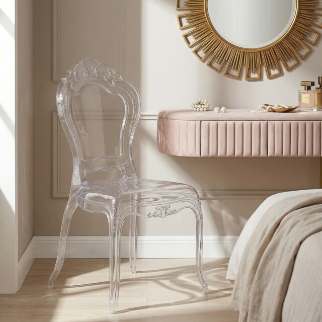 French Louis Bella Clear Ghost Dining Occasional Vanity Chair