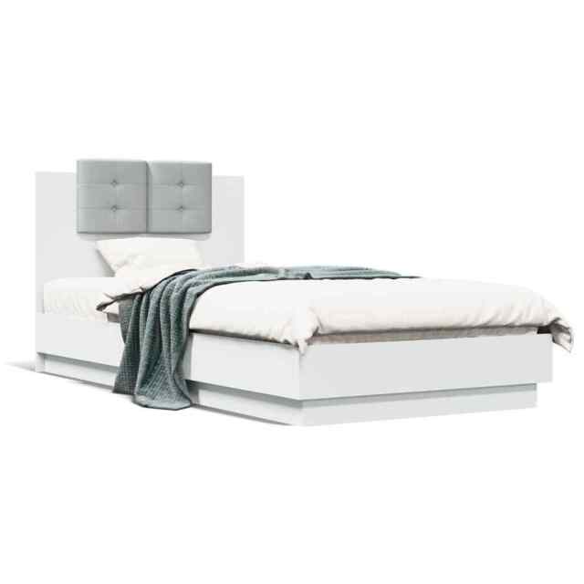 Bed Frame With Headboard White 75x190 Cm Small Single Engineered Wood