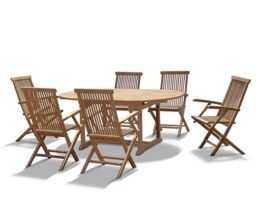 Teak Garden Dining Set - 1.2-1.8m Oxburgh Extending Table & 6 Folding