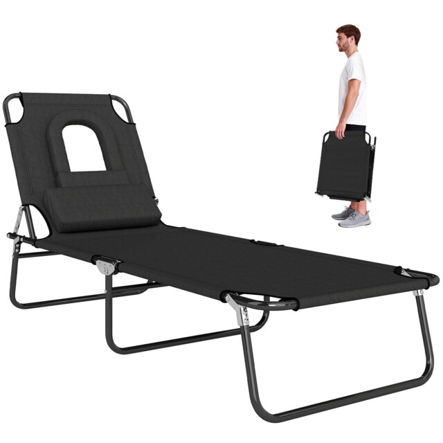Outsunny Folding Sun Lounger Reclining Chair W/ Pillow Reading Hole