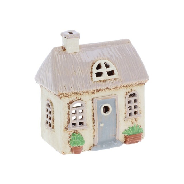 Village Pottery Thatch Pastel Garden House Ceramic Tealight Holder