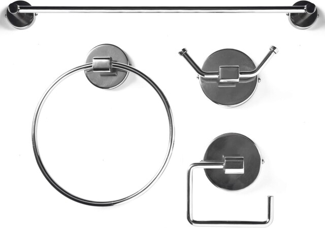 Bathroom Accessory Set Chrome With Towel Rail, Ring, Hook And Toilet