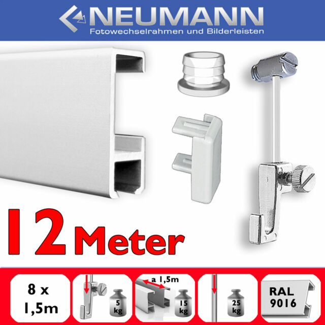 12 M Gallery Rail, Picture Rail Compl Set With Accessories In White