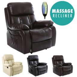 Chester Heated Leather Massage Recliner Chair Sofa Lounge Gaming Home
