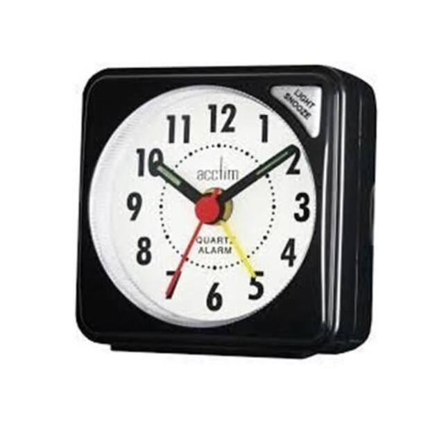 Alarm Clock Black Plastic Travel Quartz Mini 5.5cm X 5.5cm X 2.7cm