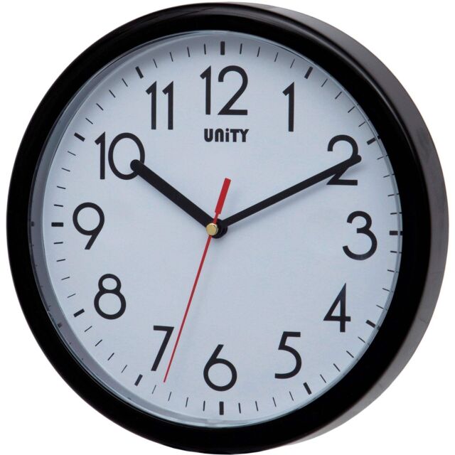 22cm Silent Sweep Wall Clock In Black By Unity - In Box